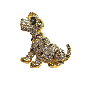 Vintage Gold Tone and Enamel Rhinestone Dog Brooch